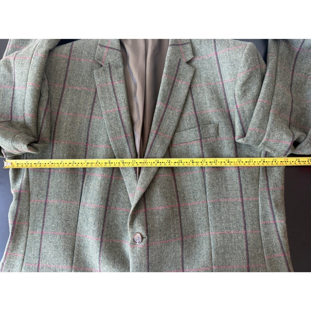 Samuel Windsor Mens 48R Green Herringbone Wool Windowpane Blazer Jacket J9W11B - Picture 8 of 16